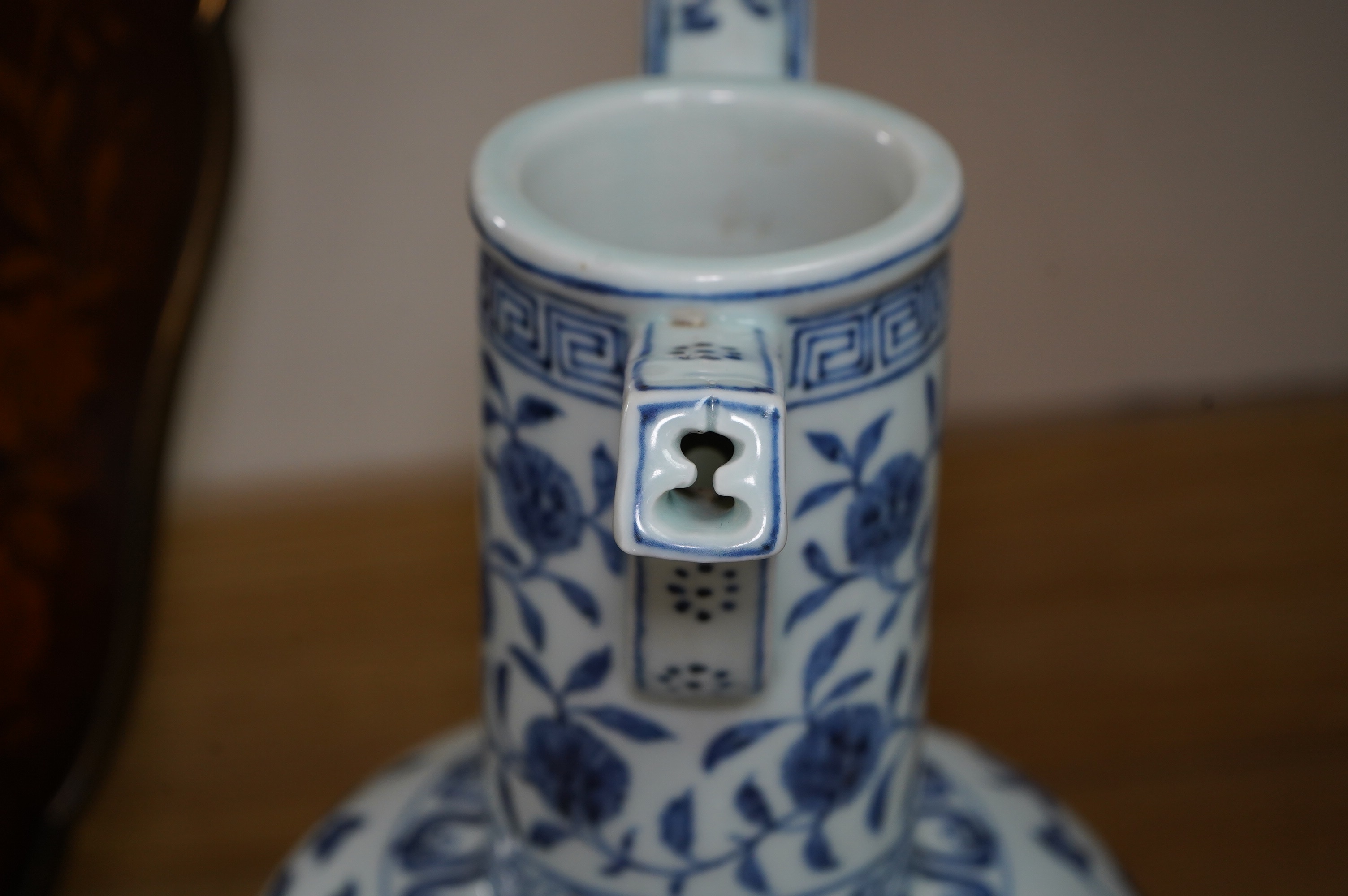 A large Chinese blue and white porcelain ewer, 36cm high. Condition - good